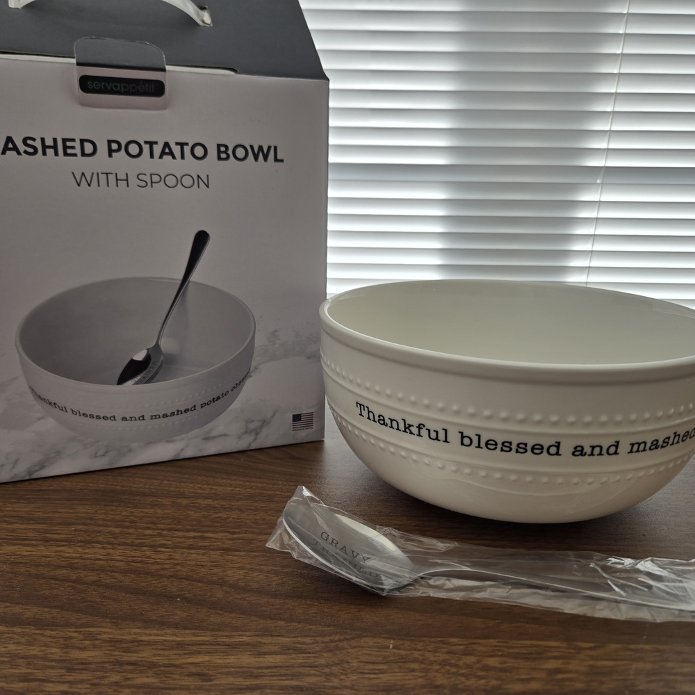Thankful Blessed Mashed Potato Bowl with Spoon **NEW**